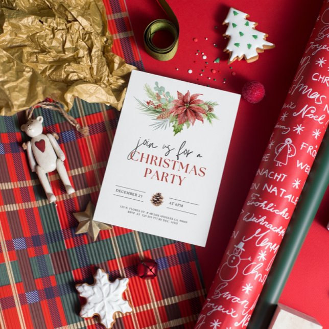 Convite de festas de Natal Greenery Poinsettia (Criador carregado)