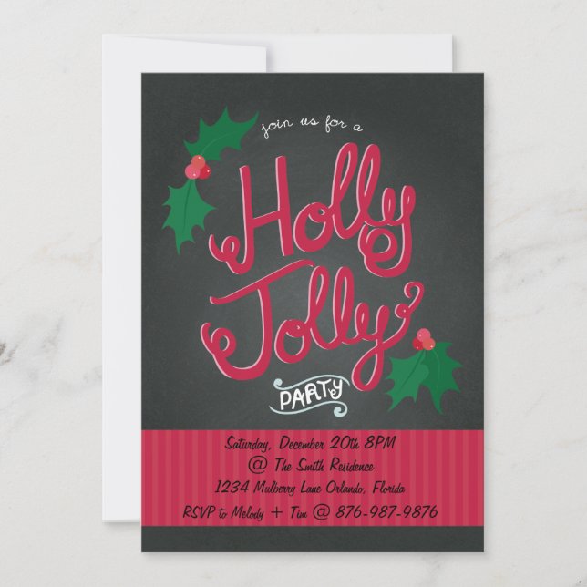 Convite de festas de Natal Holly Jolly (Frente)