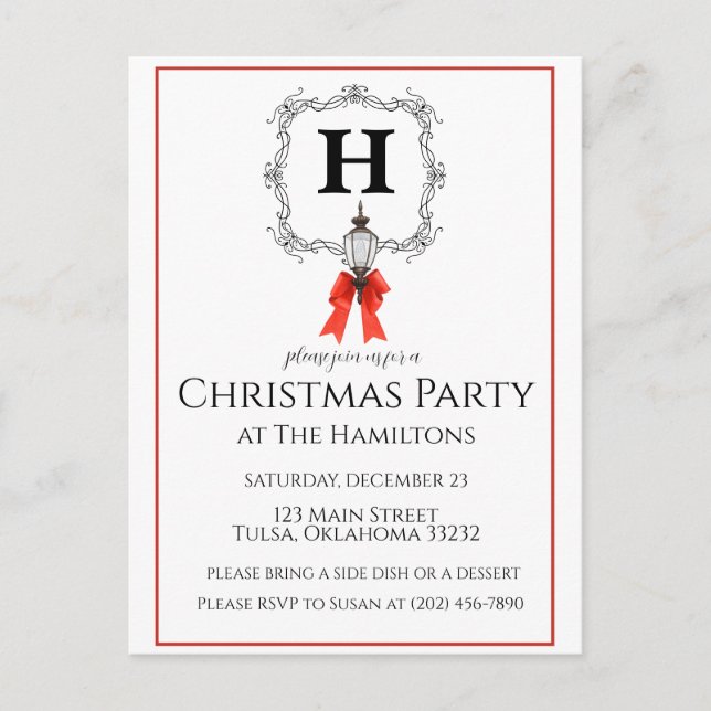Convite de festas de Natal Lanterna Red Stripe (Frente)