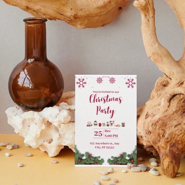 Convite de festas de natal minimalista vermelho br (Criador carregado)