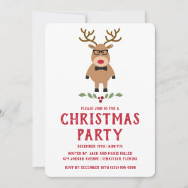 Convite de festas de Natal Nerdy Reindeer