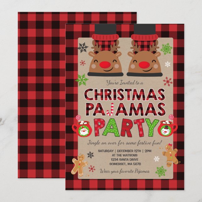 Convite de festas de Natal Pajama Feriado de Pijam (Frente/Verso)