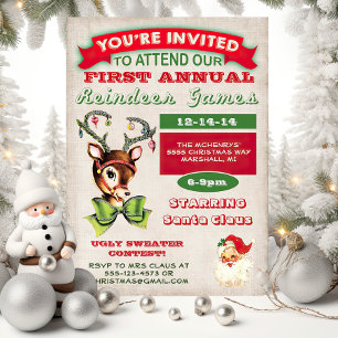 Convite de festas de Natal para Jogos de Reindeer