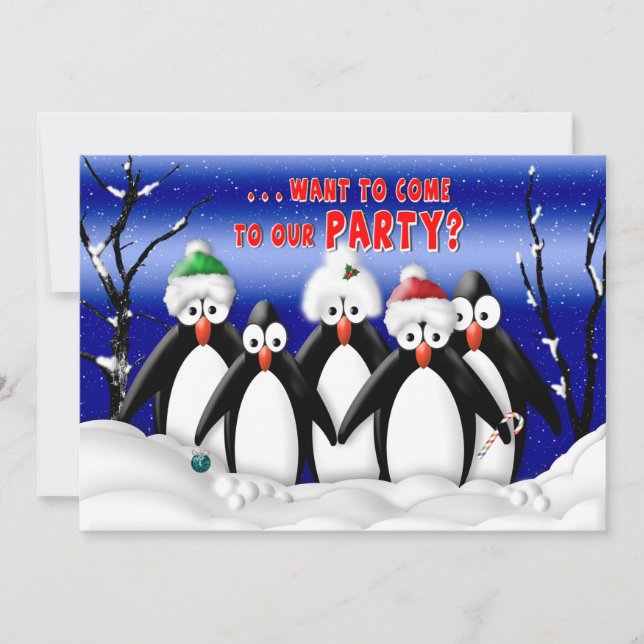 Convite de festas de Natal - Penquins - Humor (Frente)