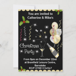 Convite de festas de Natal - Preto e Dourado