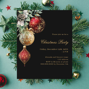 Convite de festas de Natal preto vermelho