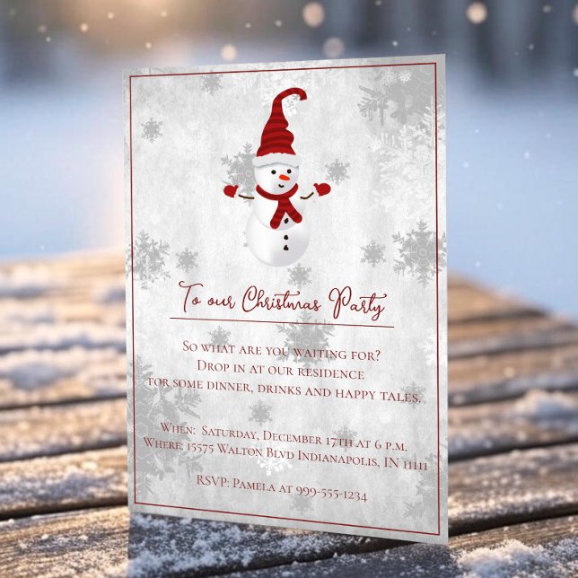 Convite de festas de Natal Red Cute Snowman (Red Cute Snowman Christmas Party Invitation)