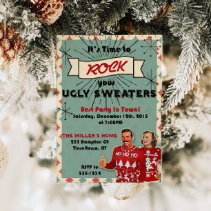 Convite de festas de Natal Retro Ugly Sweater