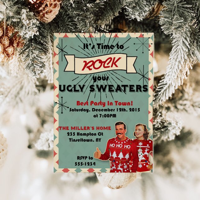 Convite de festas de Natal Retro Ugly Sweater (Criador carregado)