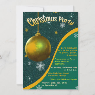 Convite de festas de Natal Retroativo Verde e ouro