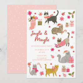 Convite de festas de Natal Rosa de Gato Gato