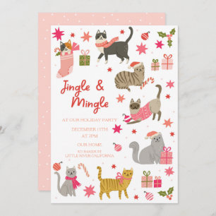 Convite de festas de Natal Rosa de Gato Gato
