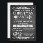 Convite de festas de Natal Rustic Slate<br><div class="desc">O tema do conselho negro do quadro de ardósia e vintage é o excelente de Natal. cinzas escuras de carvão e fundo preto com letras de giz branco e decos temáticos antigos.</div>