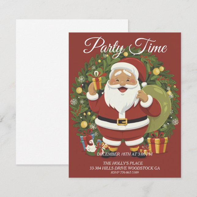 Convite de festas de Natal Santa Claus Wreath (Frente/Verso)
