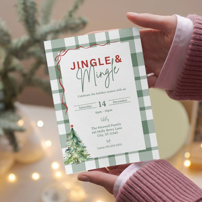 Convite de festas de Natal Simples Jingle & Mingle (Simple Jingle & Mingle Christmas Party Invitation Postcard)