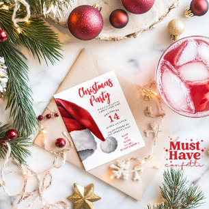 Convite de festas de Natal Watercolor Santa Hat