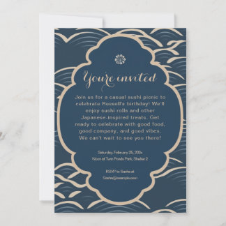 Convite de festas de onda azul inspirado no Japão