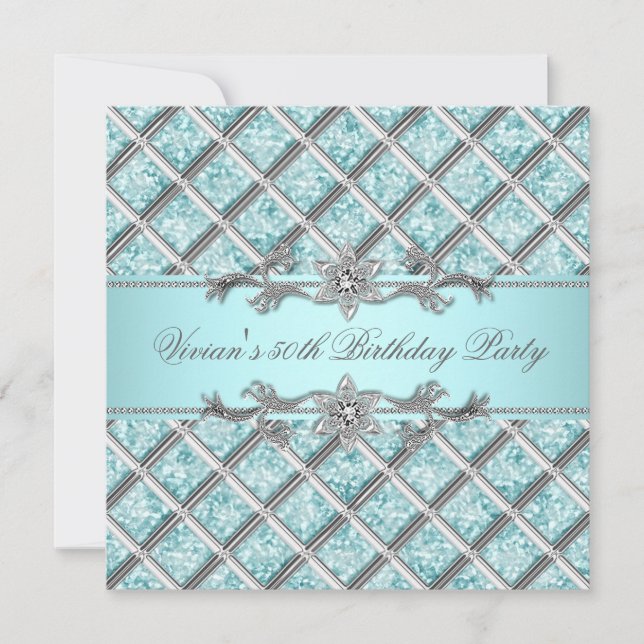 Convite de festas de Ouros Azul Prateado Tudo Ocas (Frente)