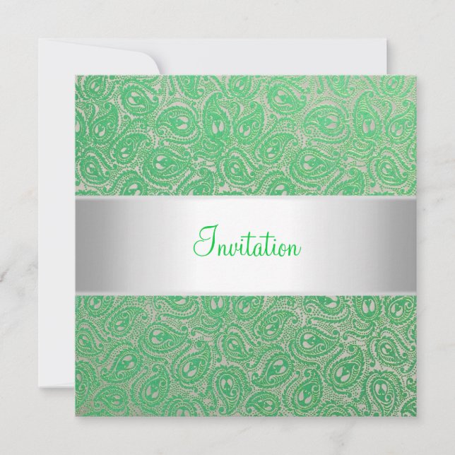 Convite de festas de Paisley Verde Elegante (Frente)