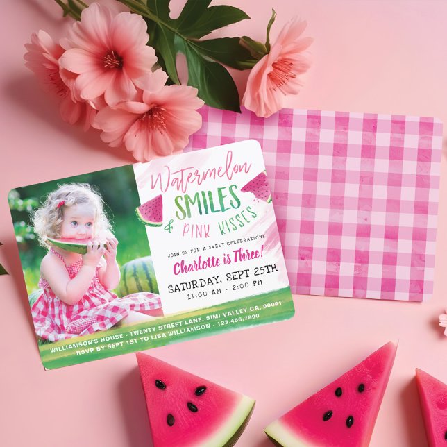 Convite de festas de Picnic Birthday Girl (Watermelon Birthday Girl Picnic Party Invitation)
