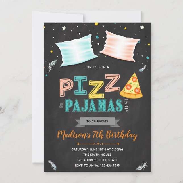 convite de festas de pijamas de pizza (Frente)