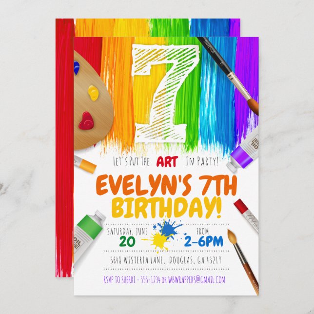 Convite de festas de pintura, Festa de aniversário (Frente/Verso)