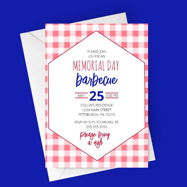 Convite de festas de Piquenique de Barbecue (Memorial Day Barbecue Party Invitation - Picnic Table Design - Pot Luck Memorial Day)