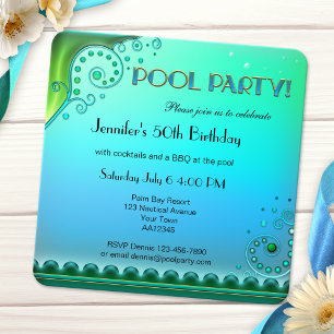 Convite de festas de Piscina Aqua Elegante