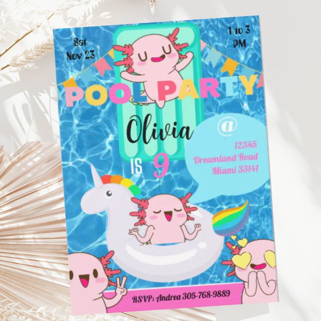 Convite de festas de Piscina Axolotl de Verão (Criador carregado)