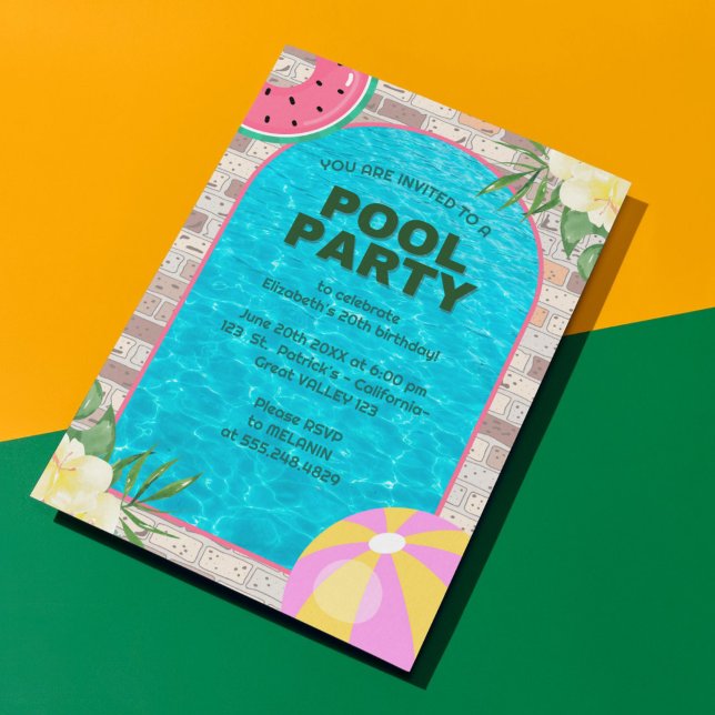 Convite de festas de Piscina Azul Palm Summer (Palm Summer Blue Adult Pool Party Invitation)