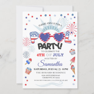 convite de festas de Piscina de 4 de julho