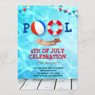 convite de festas de piscina de 4 de julho
