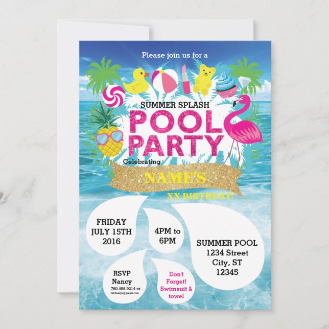 Convite de festas de Piscina de abertura de Verão (Frente)