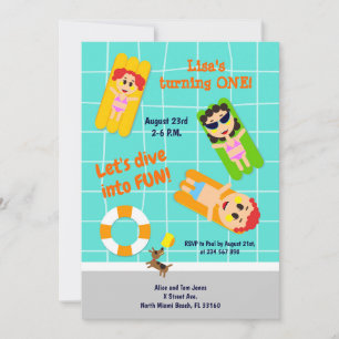 Convite de festas de piscina de aniversário