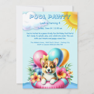 Convite de festas de Piscina de aniversário da Pup