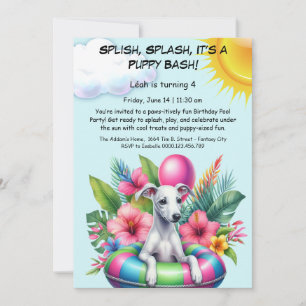 Convite de festas de Piscina de aniversário da Pup