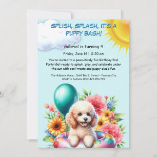 Convite de festas de Piscina de aniversário da Pup