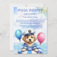 Convite de festas de Piscina de aniversário da Pup