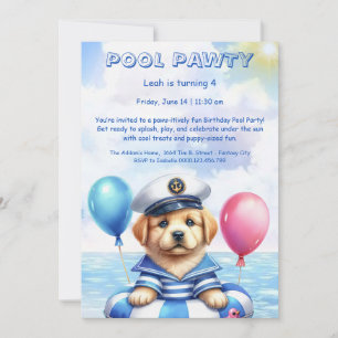 Convite de festas de Piscina de aniversário da Pup