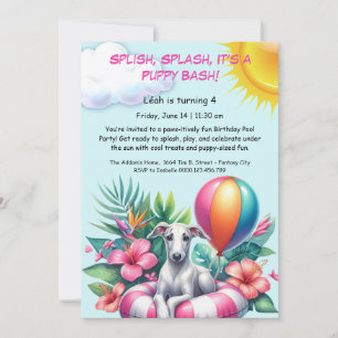 Convite de festas de Piscina de aniversário da Pup