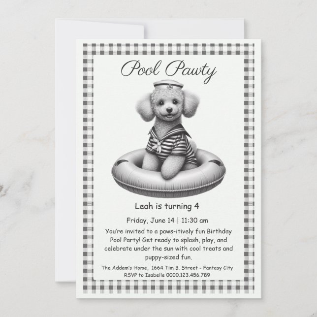 Convite de festas de Piscina de aniversário da Pup (Frente)