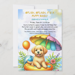 Convite de festas de Piscina de aniversário da Pup