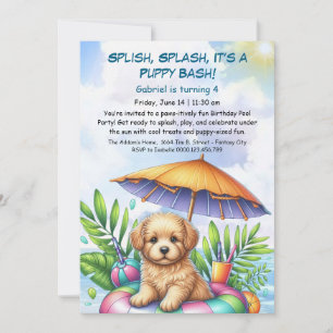 Convite de festas de Piscina de aniversário da Pup