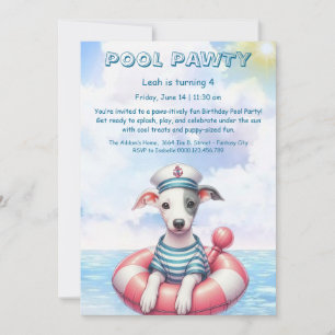 Convite de festas de Piscina de aniversário da Pup