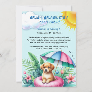 Convite de festas de Piscina de aniversário da Pup