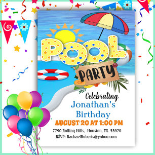 Convite de festas de Piscina de aniversário diver