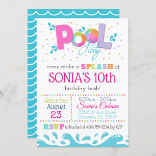 Convite de festas de Piscina de aniversário rosa