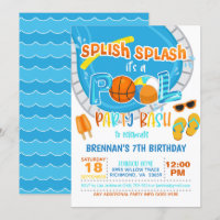 Convite de festas de Piscina de basquete - Branco
