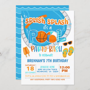 Convite de festas de Piscina de basquetebol - Boy 