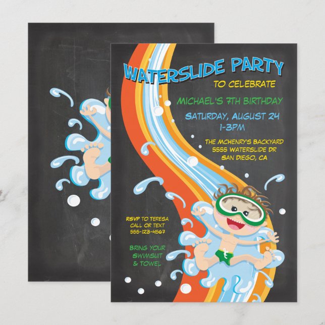 Convite de festas de Piscina de diapositivos de qu (Frente/Verso)